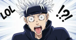 Gojo making a funny face with tongue out