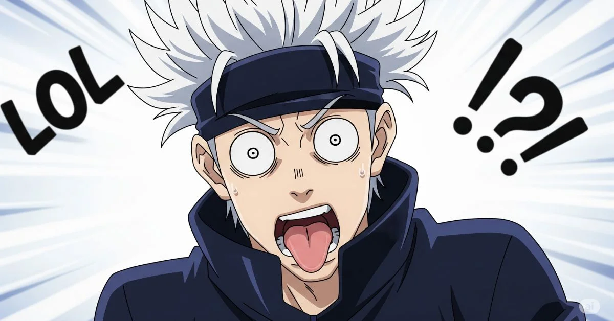 Gojo making a funny face with tongue out