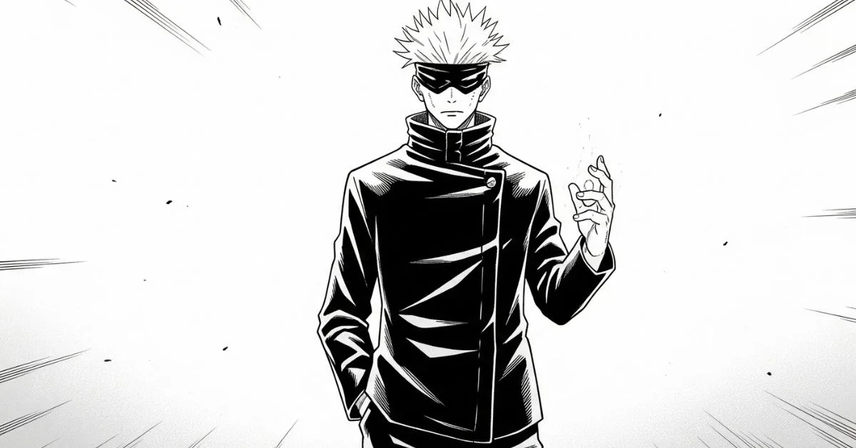 Black and white manga-style Gojo PFP from Jujutsu Kaisen