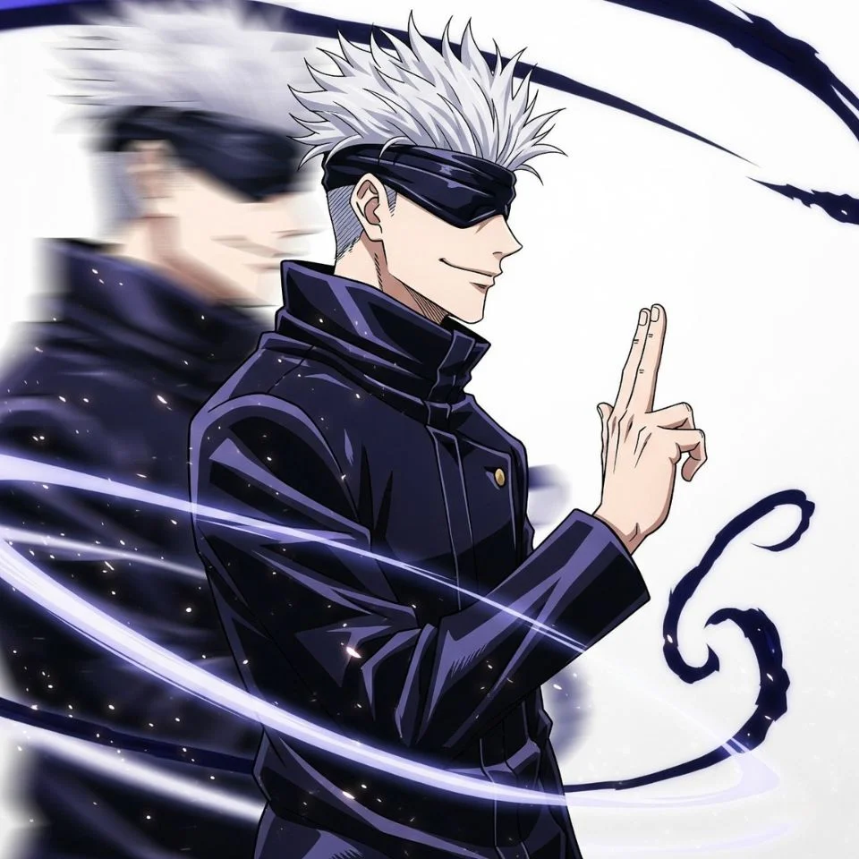 Gojo iconic Jujutsu Kaisen pose in anime art